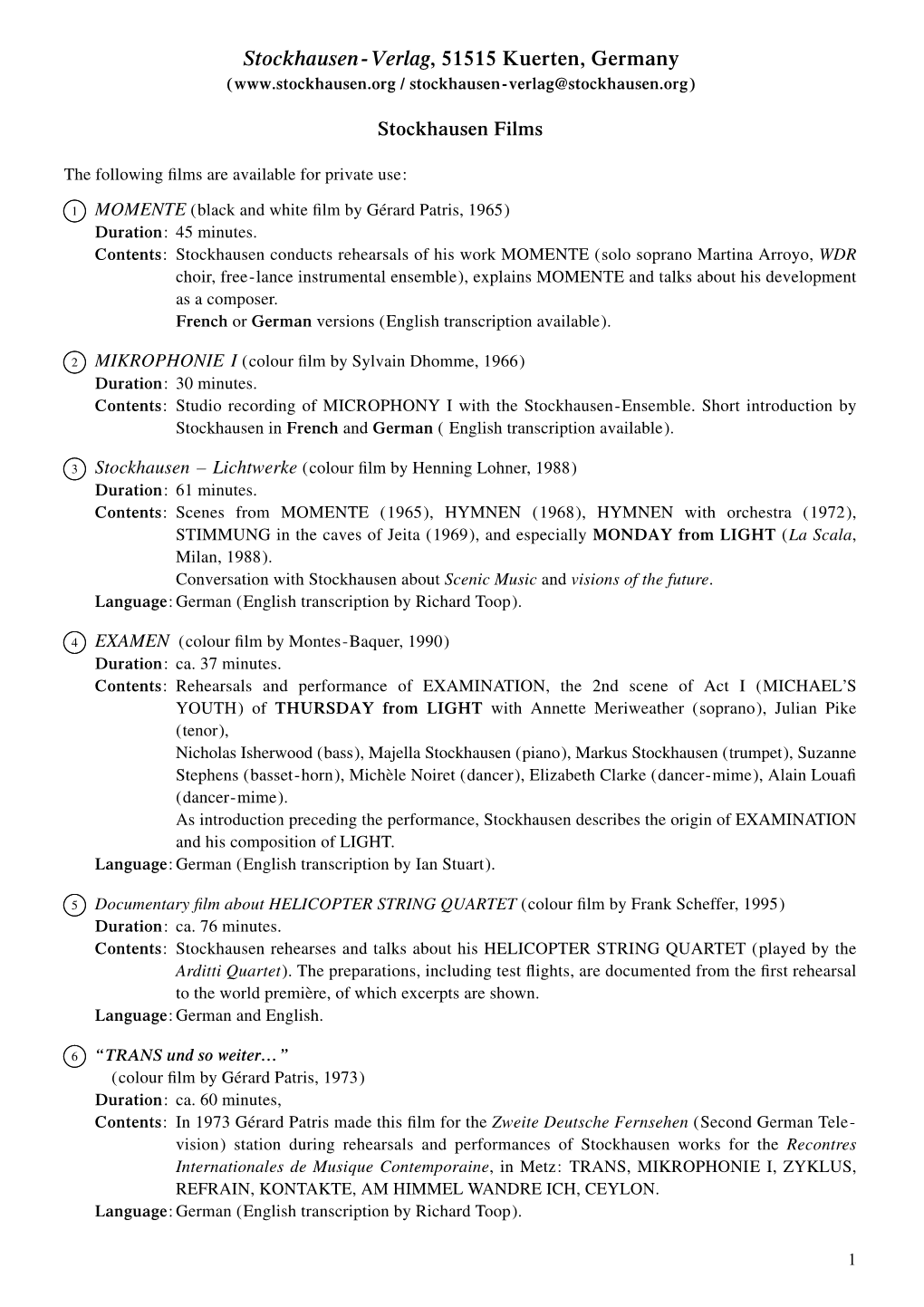 Stockhausen Films Catalog English (PDF)