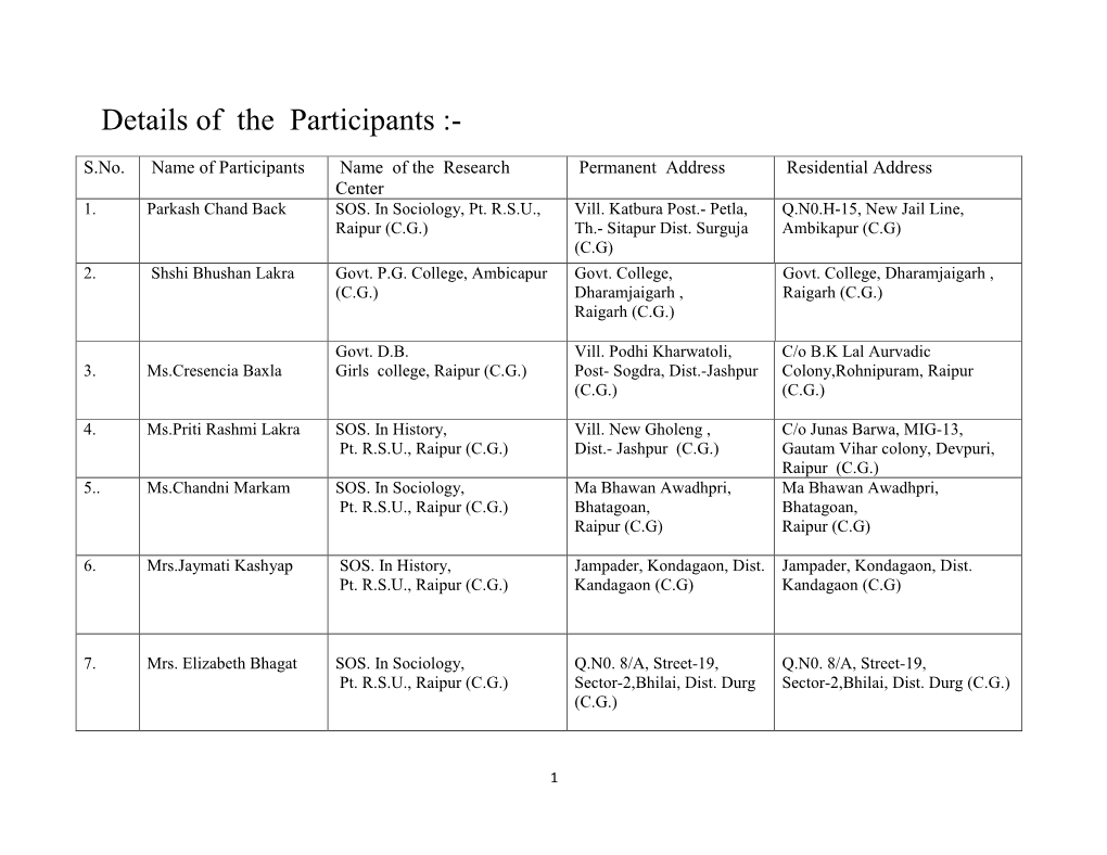 Details of the Participants