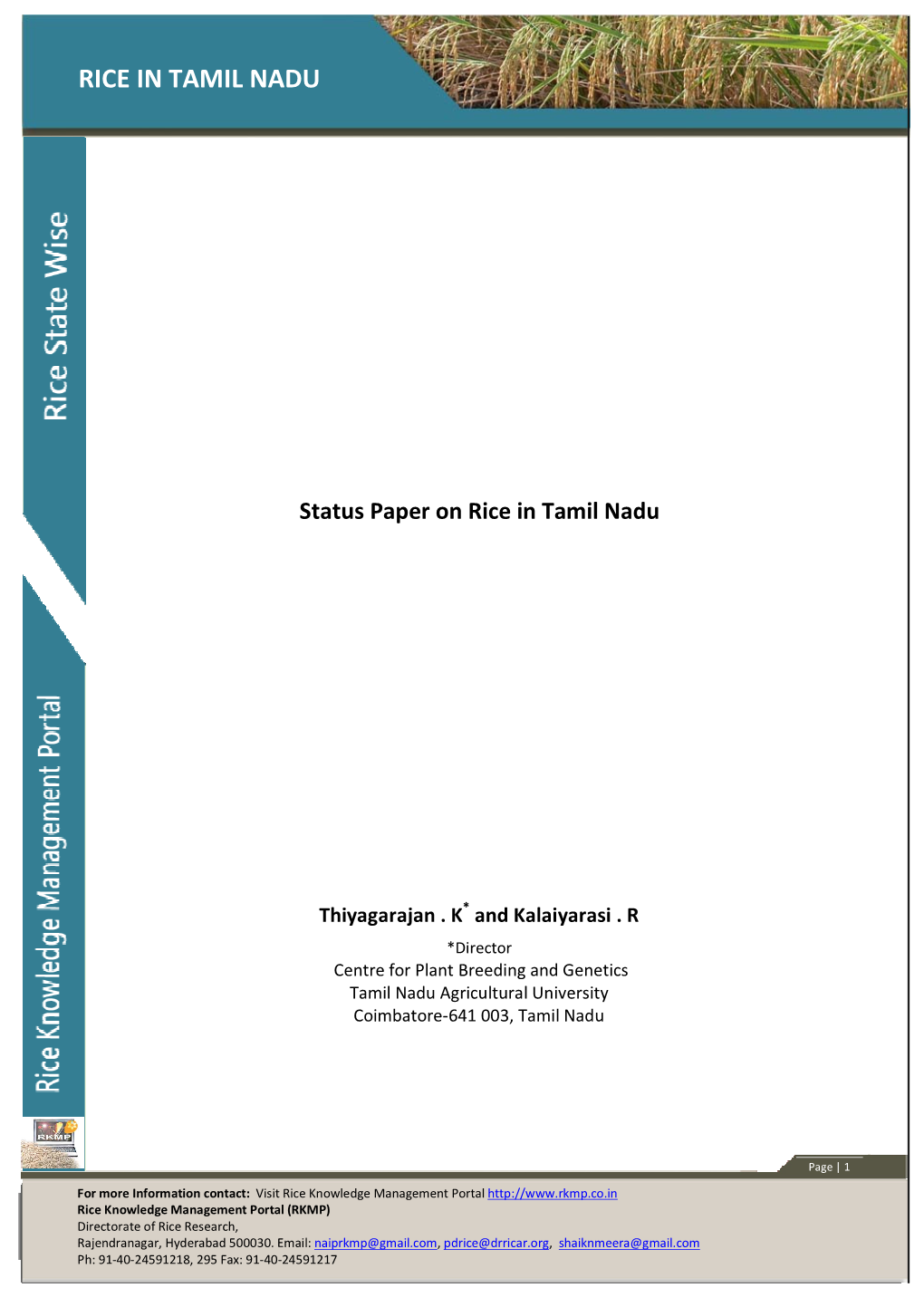 Status Paper on Rice in Tamil Nadu