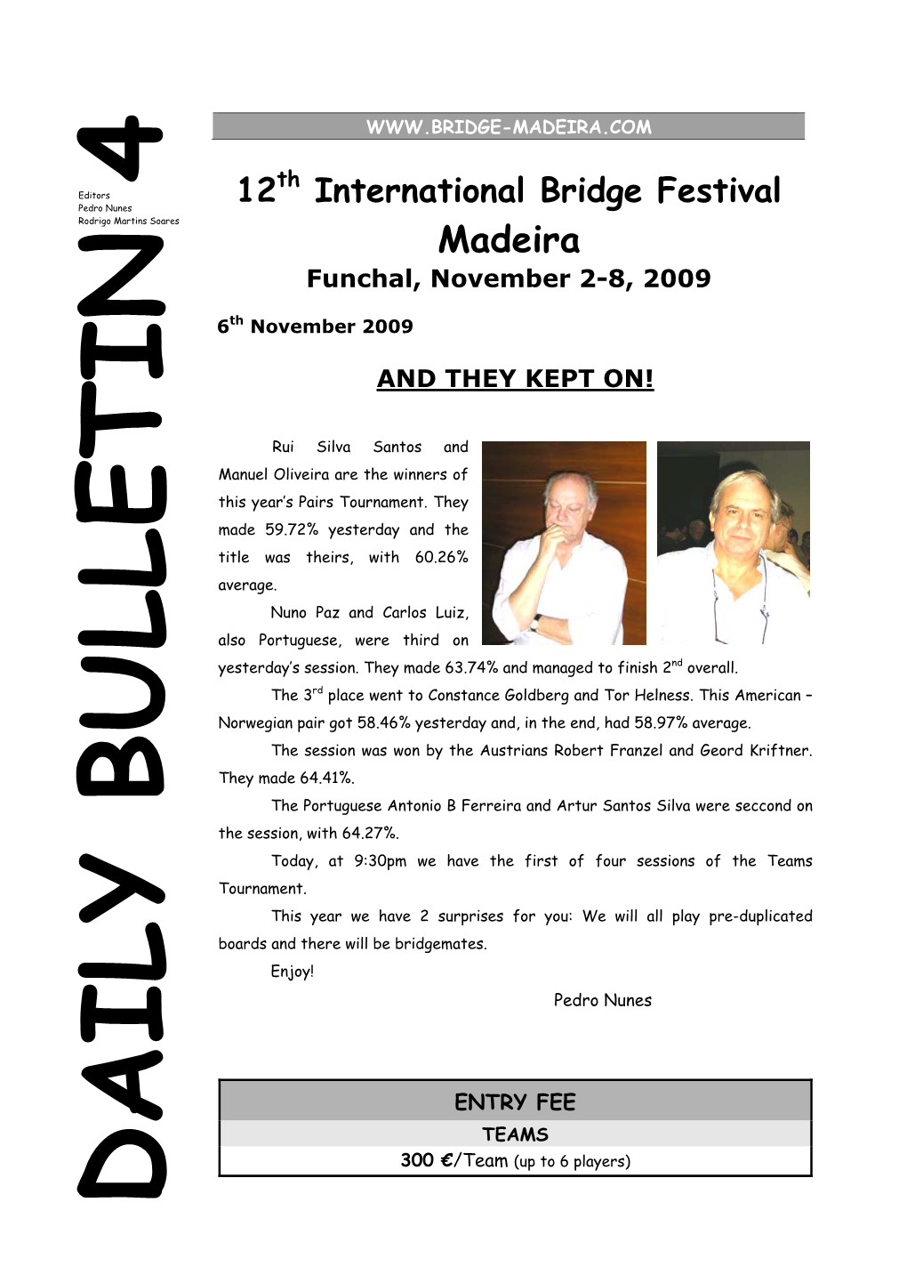 BULLETIN 4 12Th International Bridge Festival MADEIRA