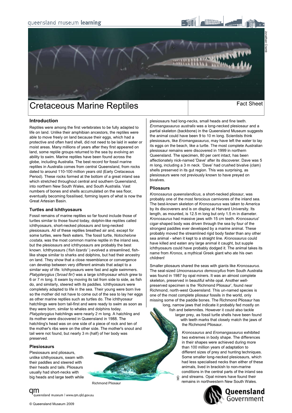 Cretaceous Marine Reptiles Fact Sheet