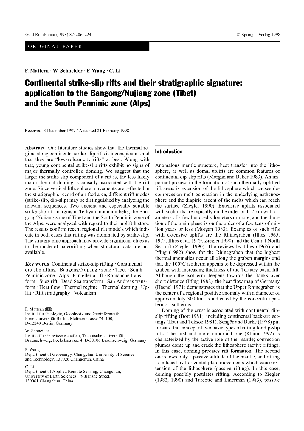 Continental Strike-Slip Rifts and Their Stratigraphic Signature: Application to the Bangong/Nujiang Zone (Tibet) and the South Penninic Zone (Alps)