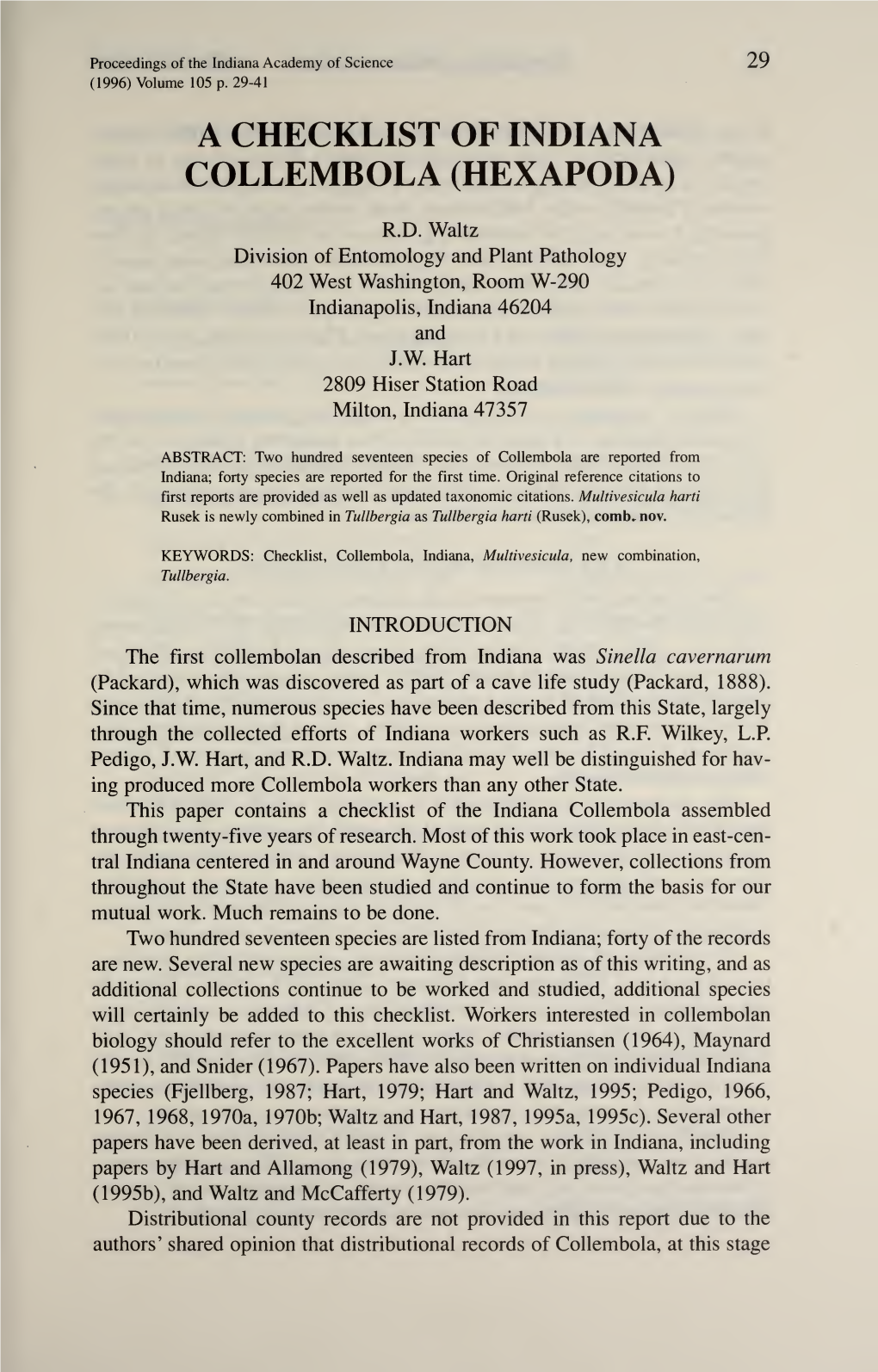 Proceedings of the Indiana Academy of Science 29