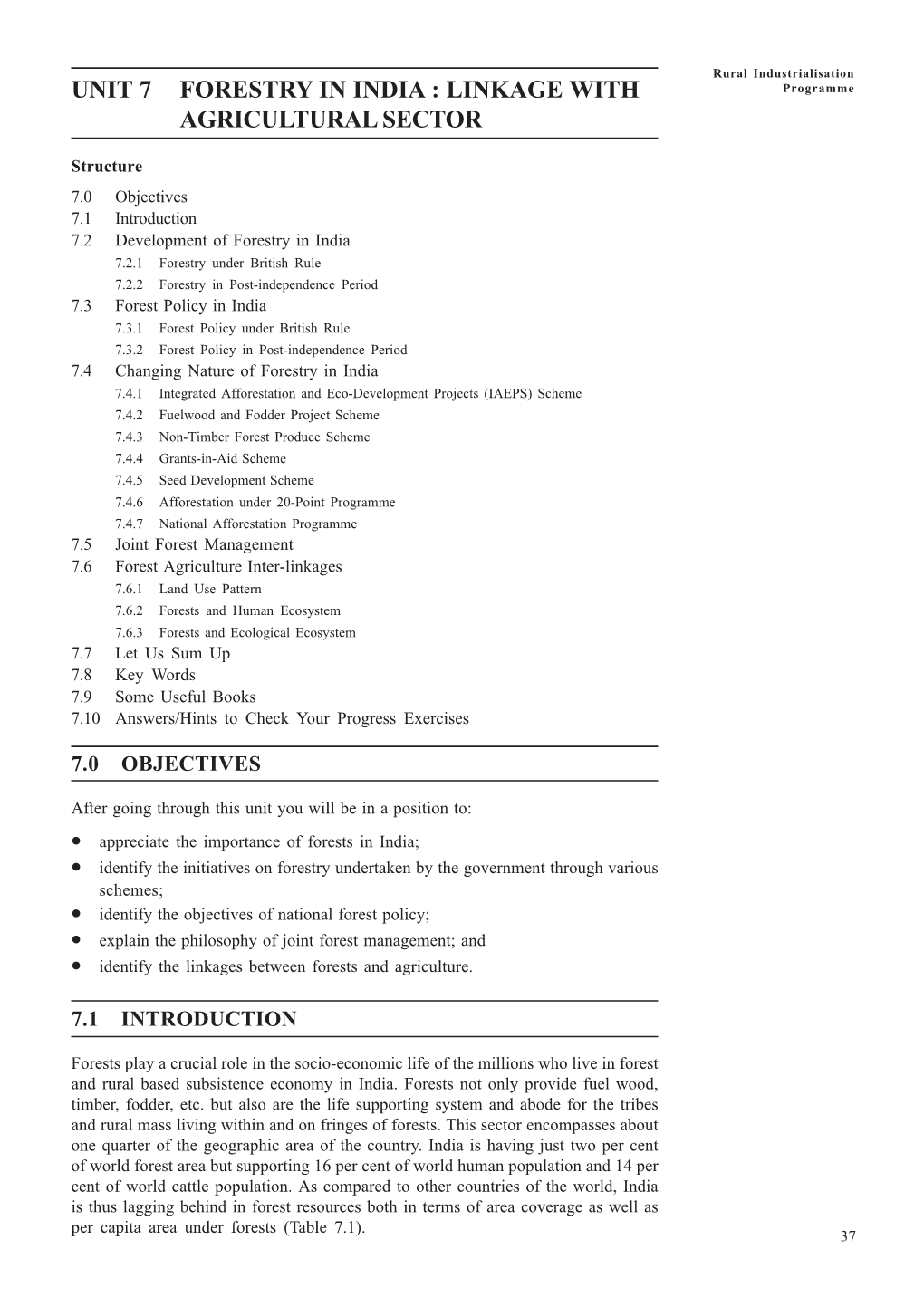 Unit 7 Forestry in India : Linkage with Agricultural