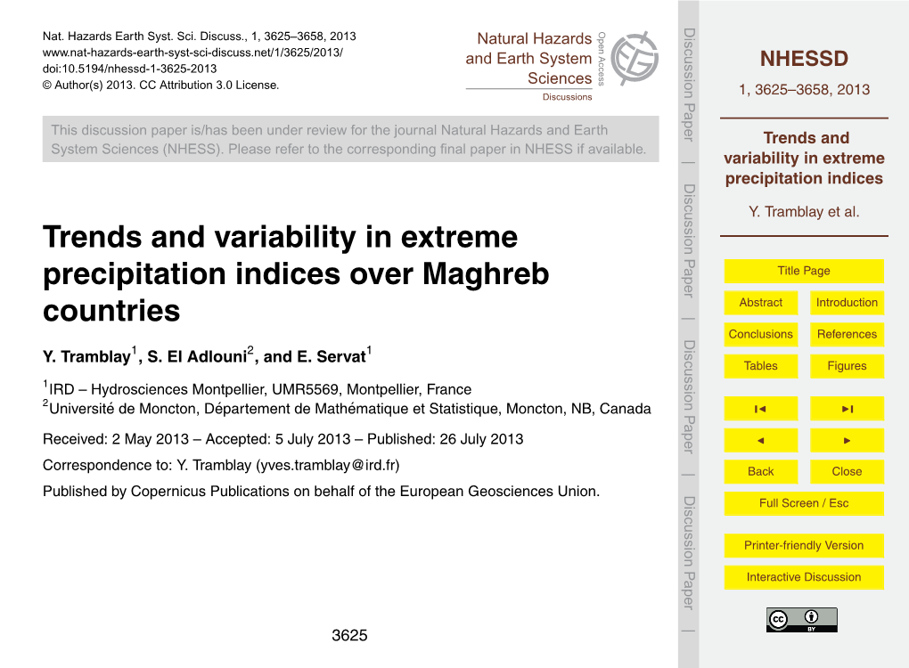 Trends and Variability in Extreme Precipitation Indices