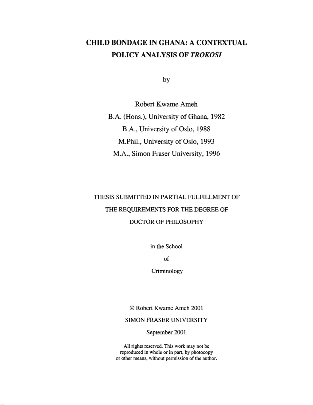 Child Bondage in Ghana: a Contextual Policy Analysis of Trokosi