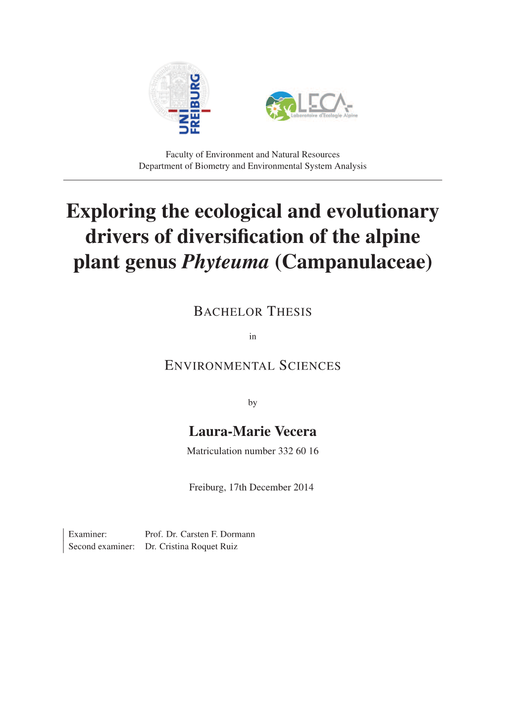 Exploring the Ecological and Evolutionary Drivers of Diversiﬁcation of the Alpine Plant Genus Phyteuma (Campanulaceae)
