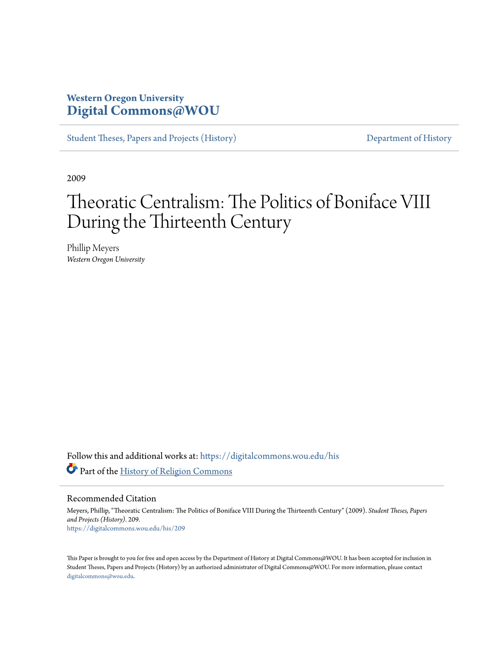 The Politics of Boniface VIII During the Thirteenth Century