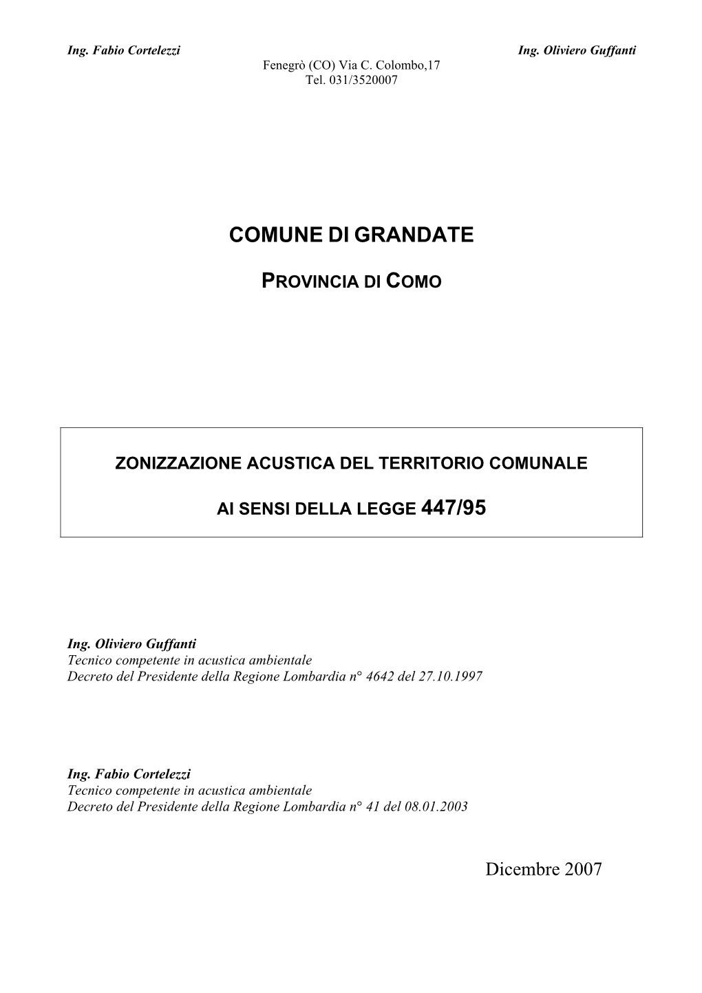 Zonizzazione Acustica Del Territorio Comunale, Ai