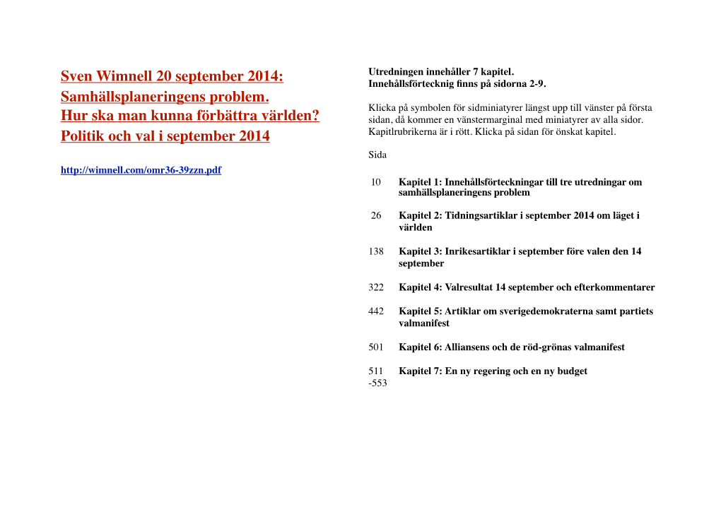 Sven Wimnell 20 September 2014: Innehållsförtecknig ﬁnns På Sidorna 2-9