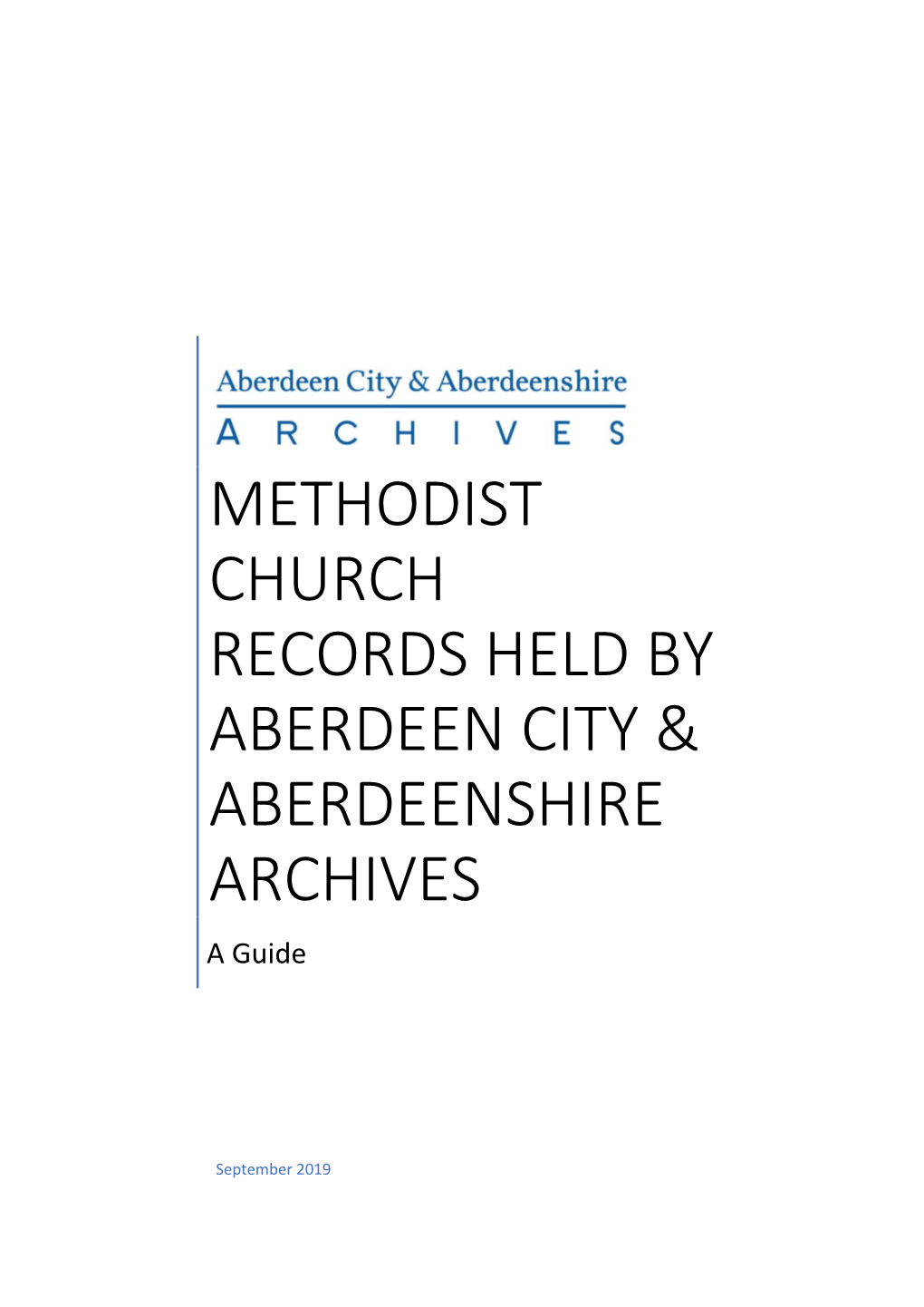 Methodist Church Records Held by Aberdeen City & Aberdeenshire Archives