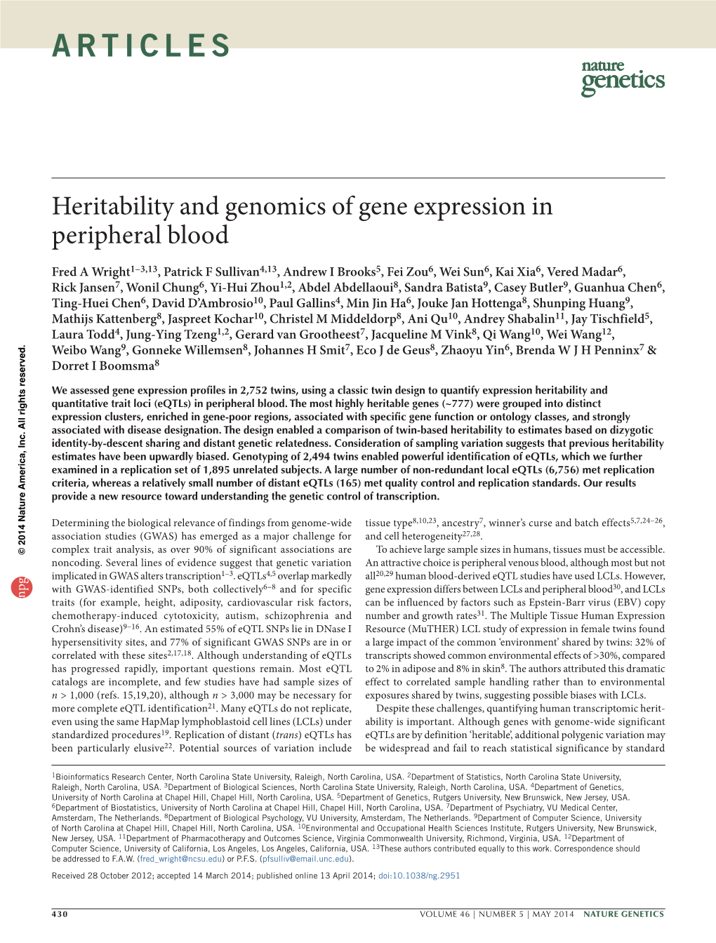 Heritability and Genomics of Gene Expression in Peripheral Blood