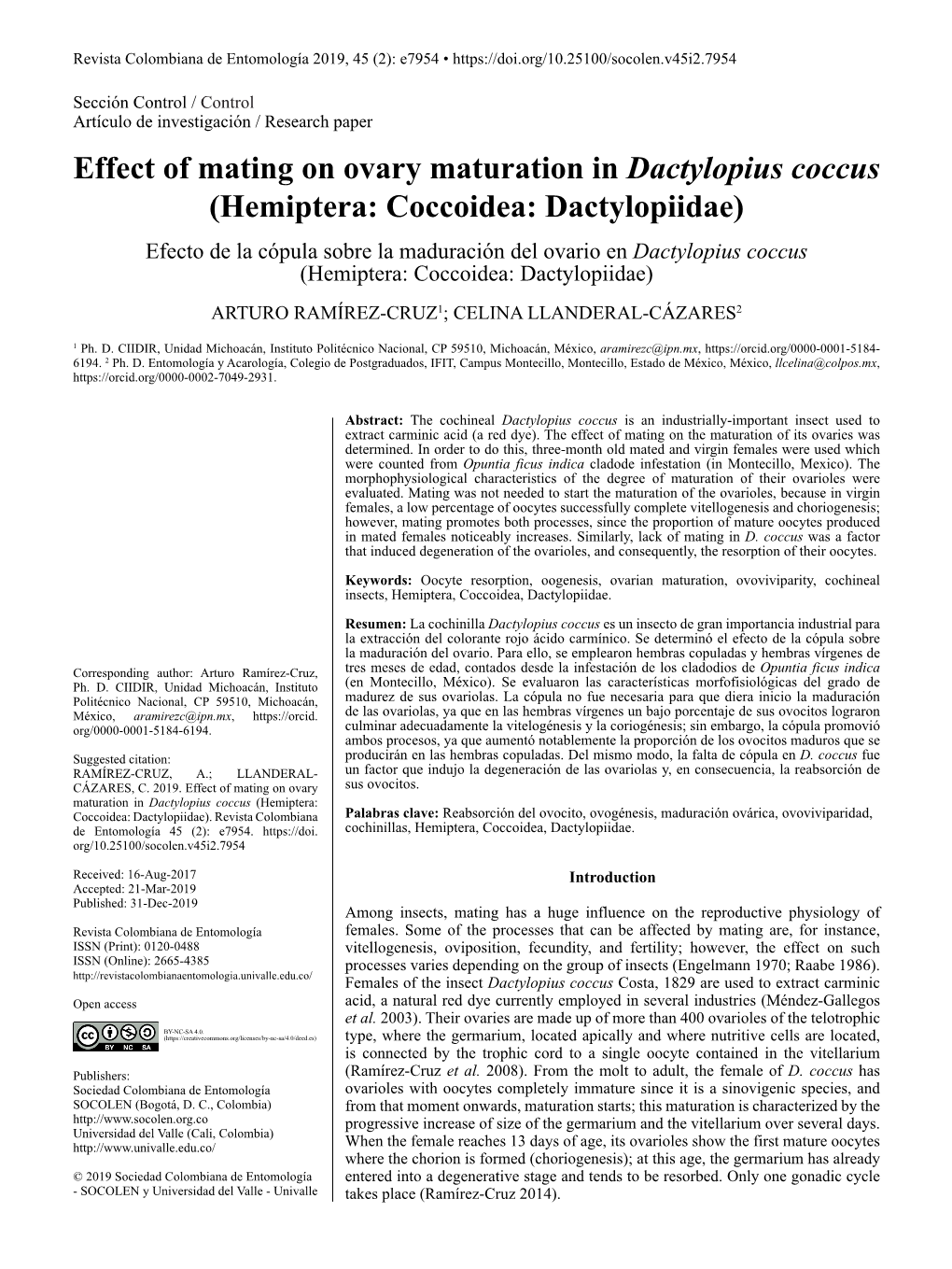 Effect of Mating on Ovary Maturation in Dactylopius