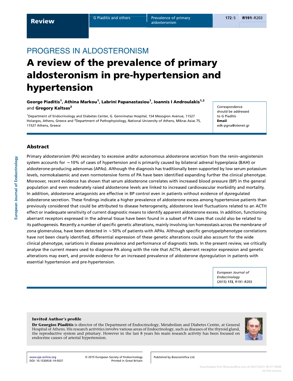 A Review of the Prevalence of Primary Aldosteronism in Pre-Hypertension and Hypertension