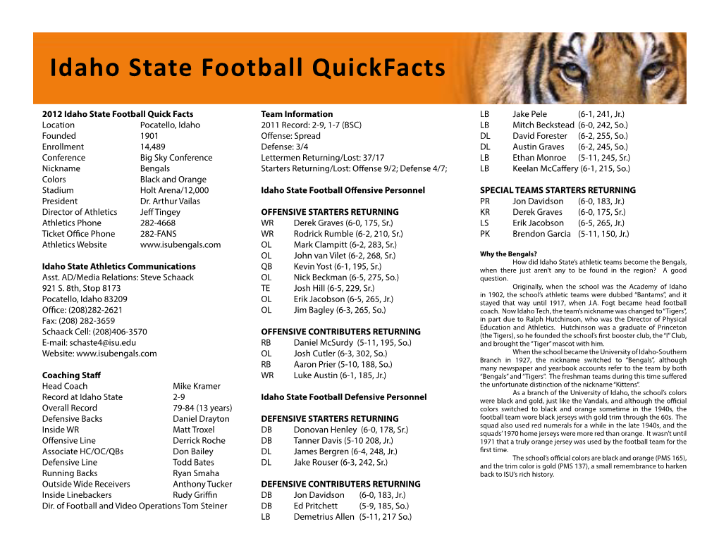 Idaho State Football Quickfacts