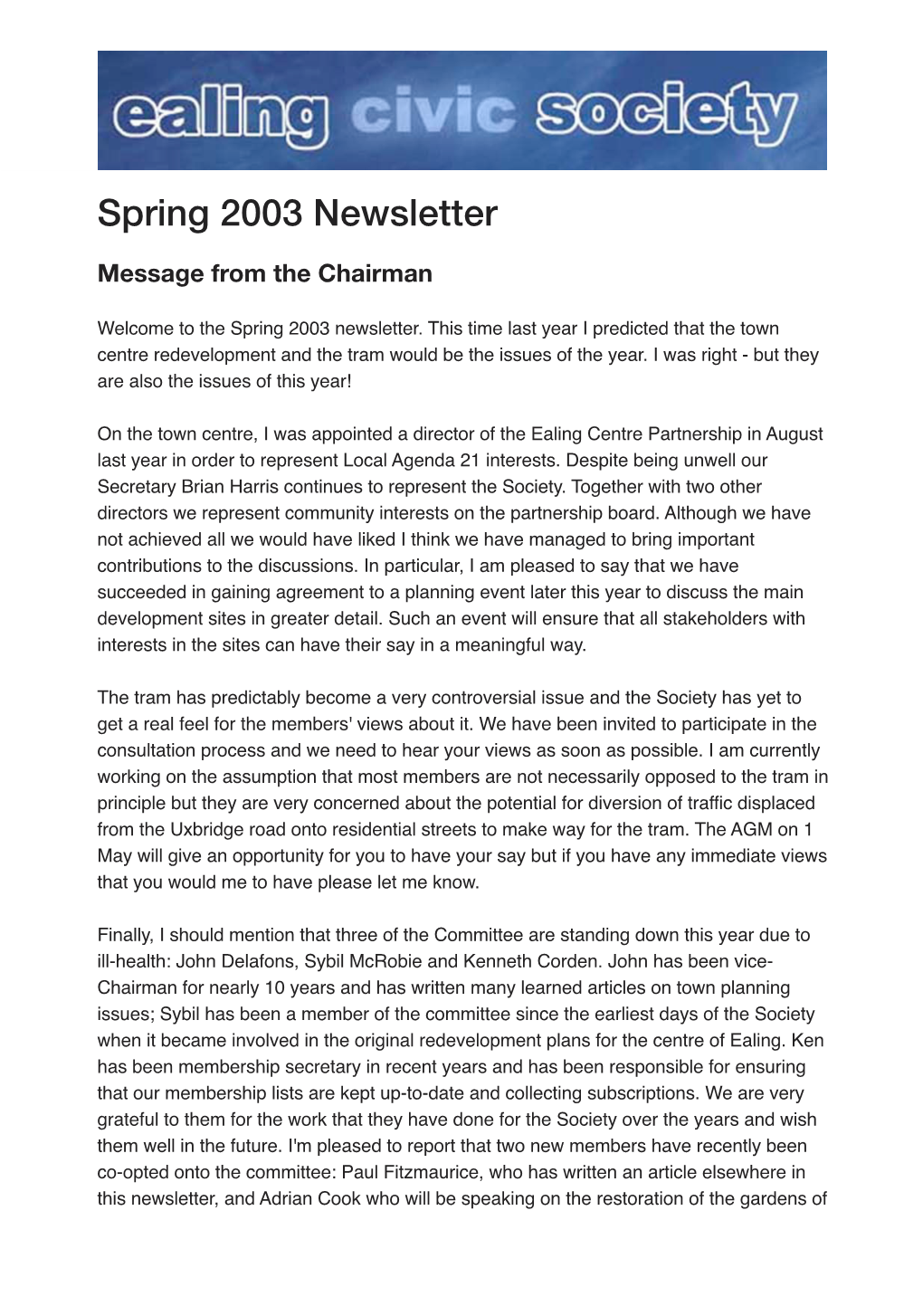 Spring 2003 Newsletter