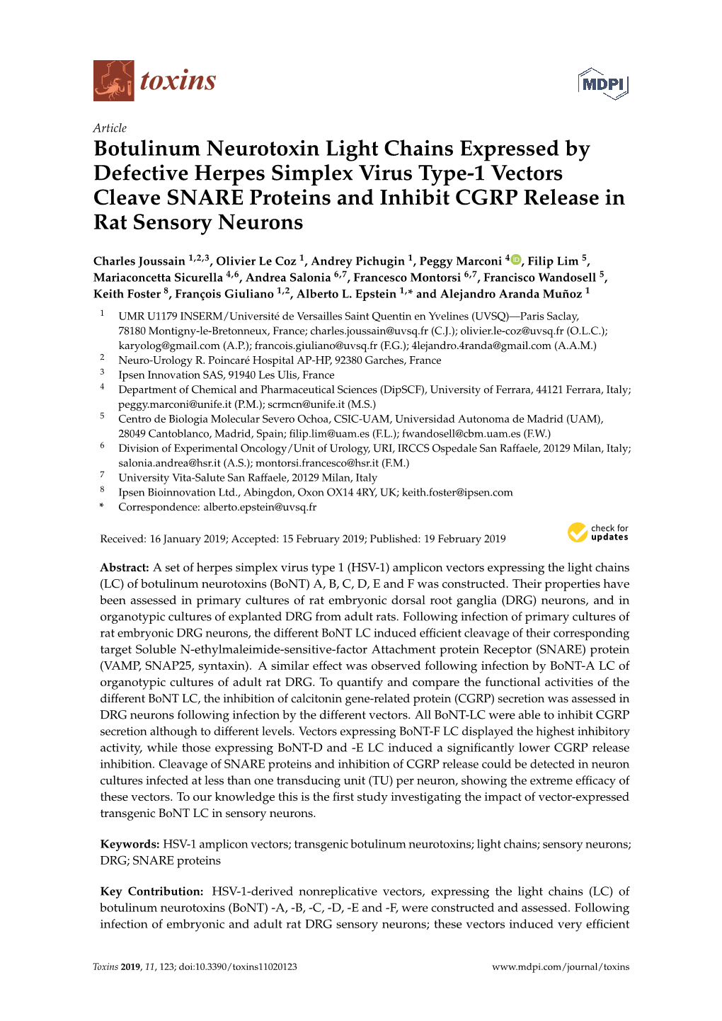 Botulinum Neurotoxin Light Chains Expressed by Defective Herpes Simplex Virus Type-1 Vectors Cleave SNARE Proteins and Inhibit CGRP Release in Rat Sensory Neurons