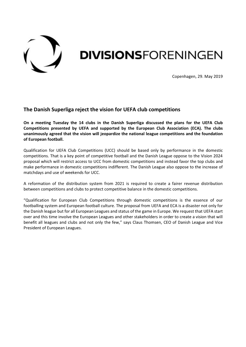 The Danish Superliga Reject the Vision for UEFA Club Competitions