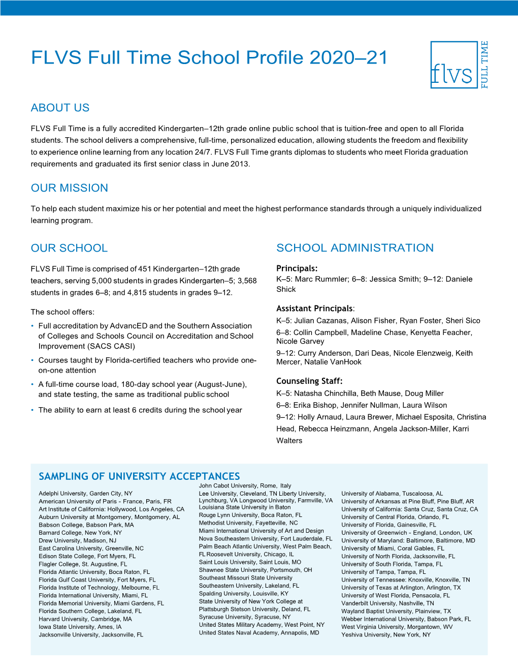 FLVS Full Time School Profile 2020–21