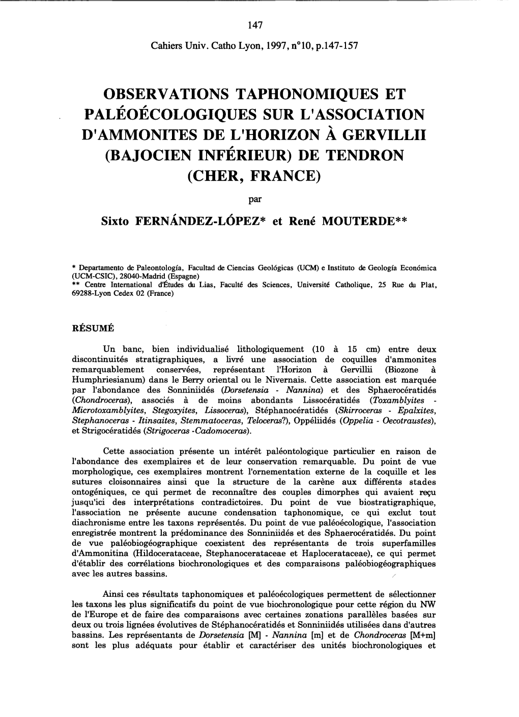 Observations Taphonomiques Et Paléoécologiques Sur L'association