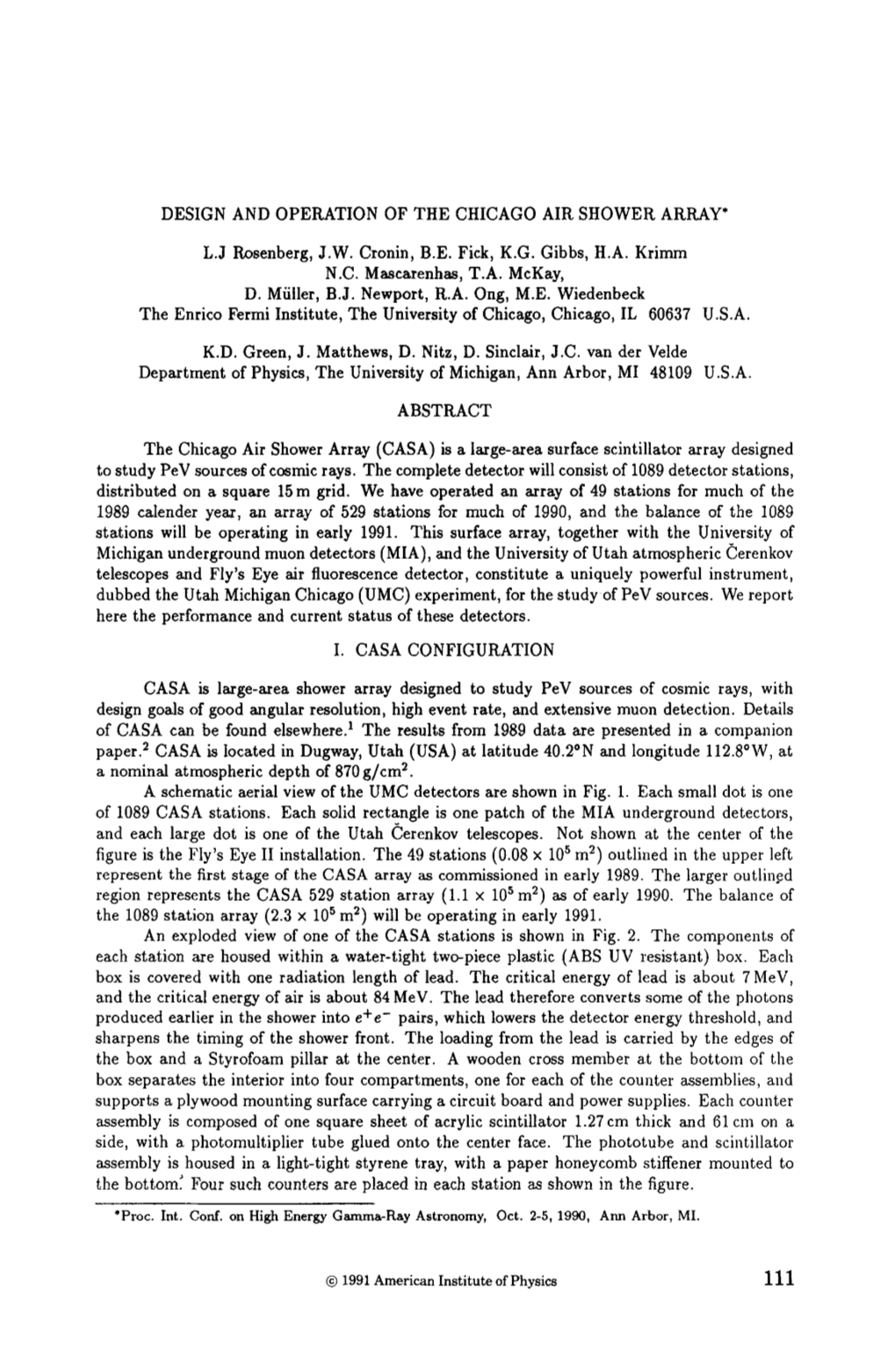 Design and Operation of the Chicago Air Shower Array*