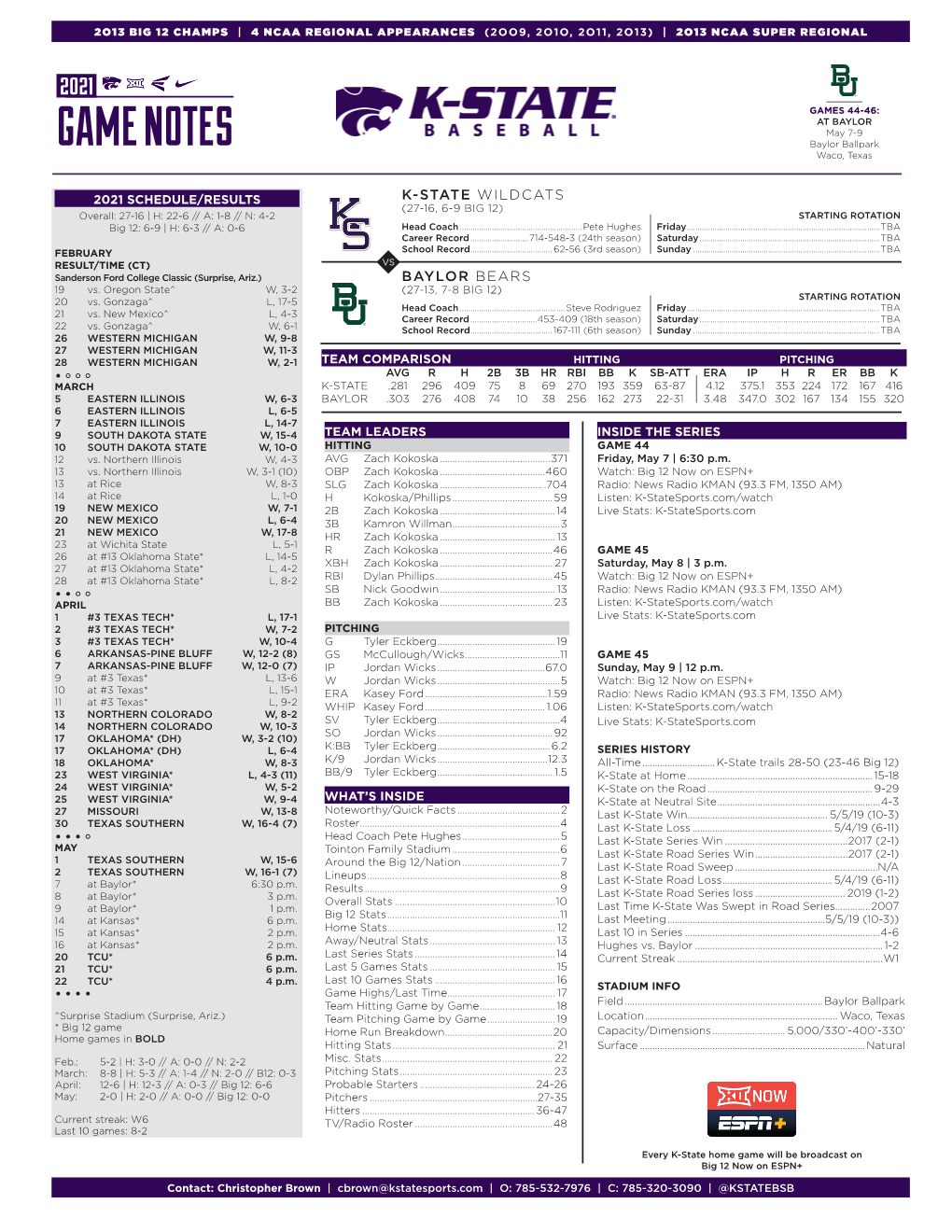 GAME NOTES Baylor Ballpark Waco, Texas