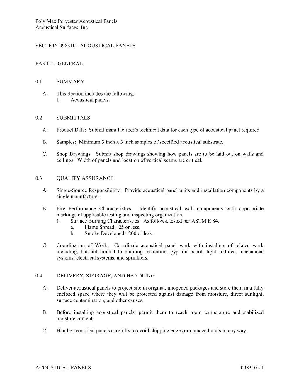 Section 098310 - Acoustical Panels