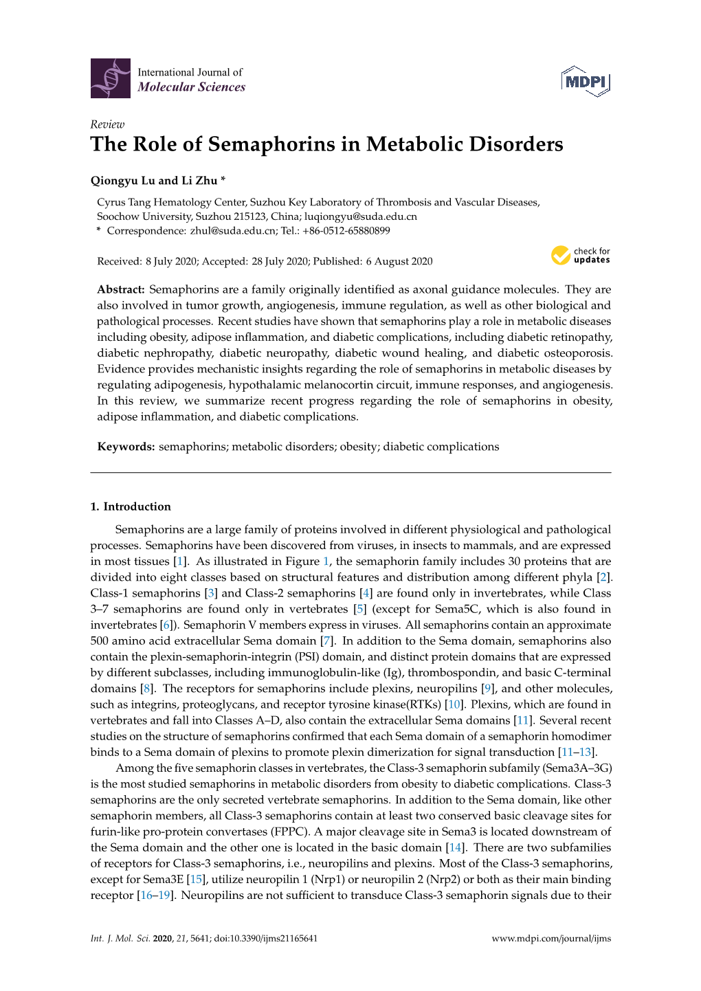 The Role of Semaphorins in Metabolic Disorders