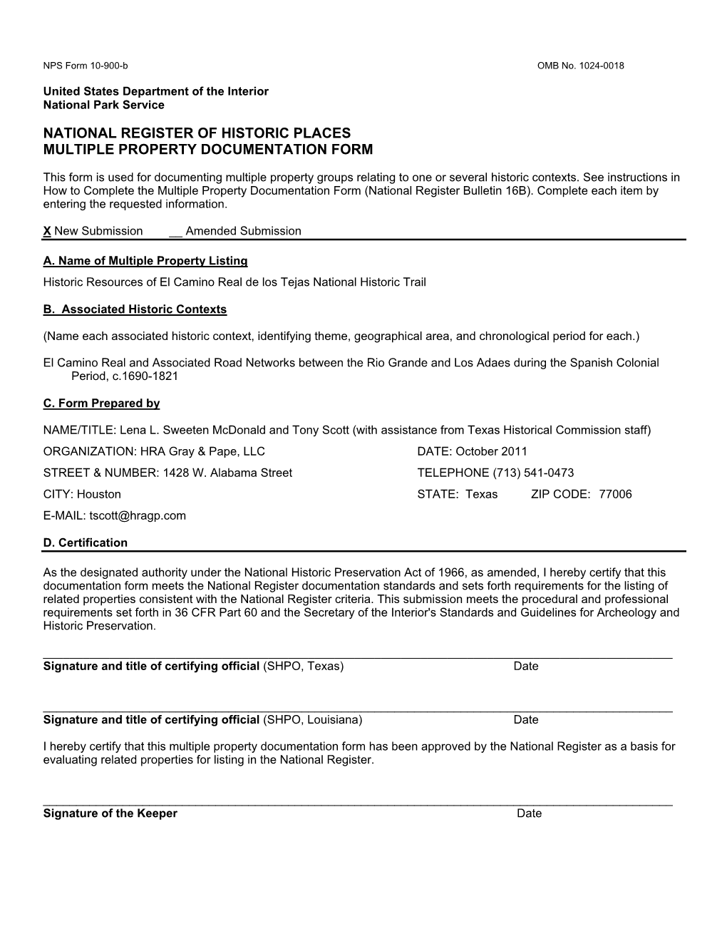 National Register of Historic Places Multiple Property Documentation Form