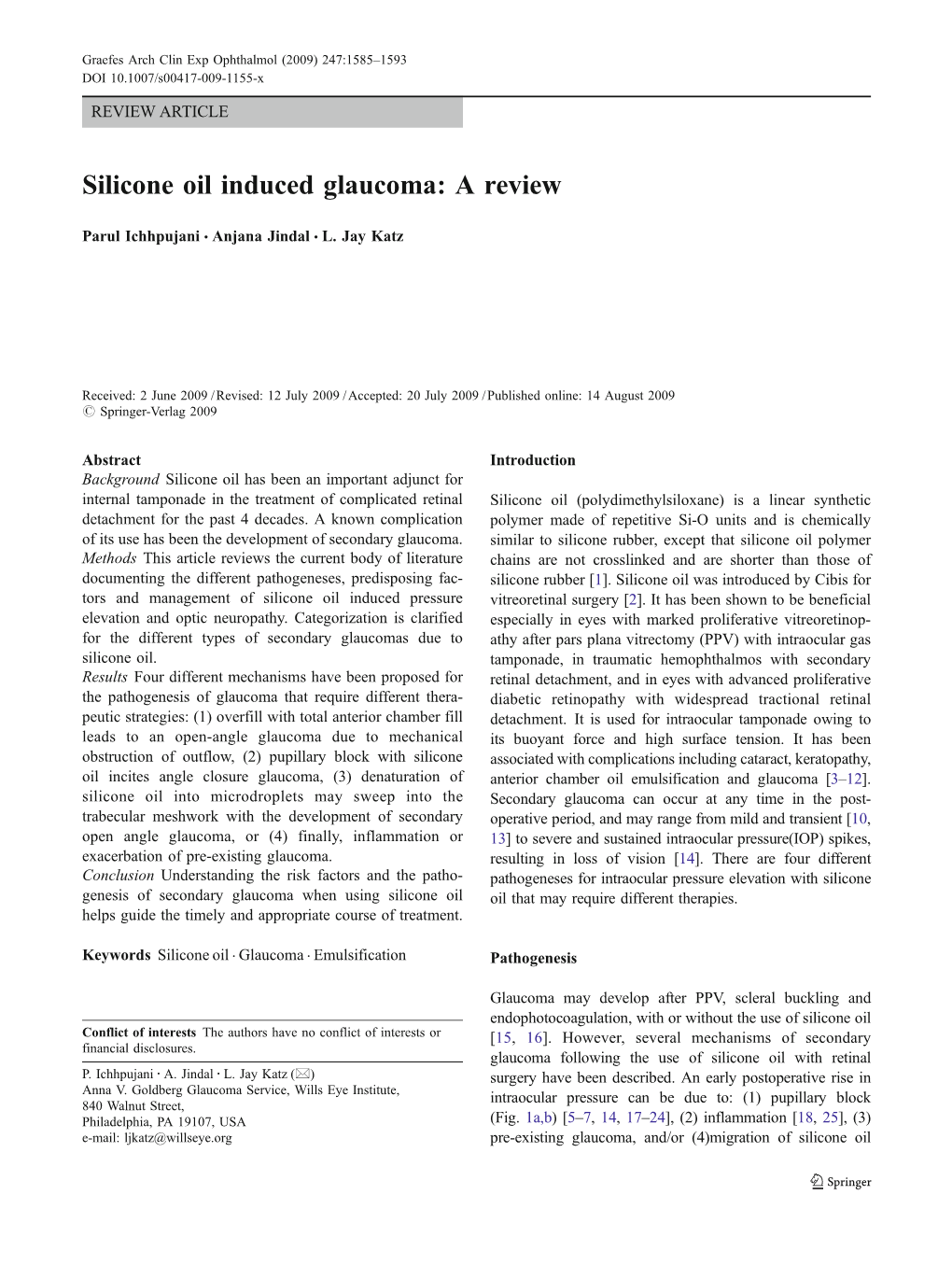 Silicone Oil Induced Glaucoma: a Review