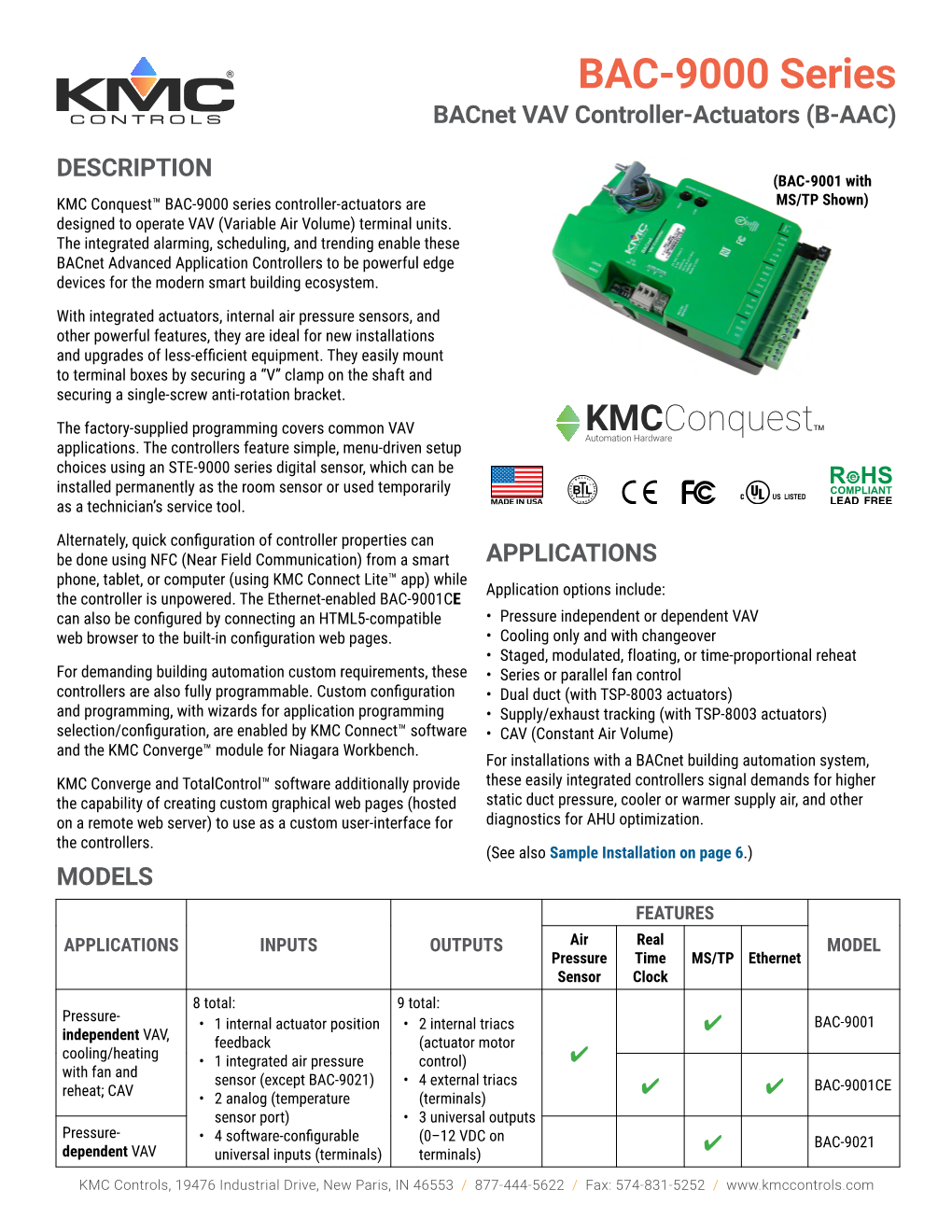 BAC-9000 Series Bacnet VAV Controller-Actuators (B-AAC)