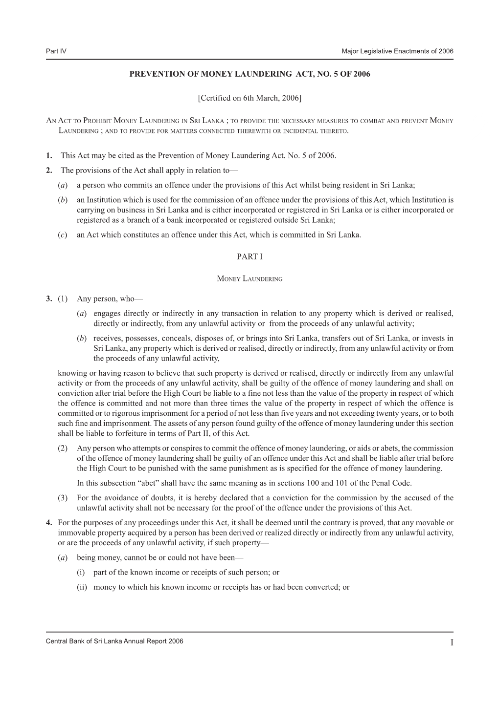 Prevention of Money Laundering Act, No. 5 of 2006