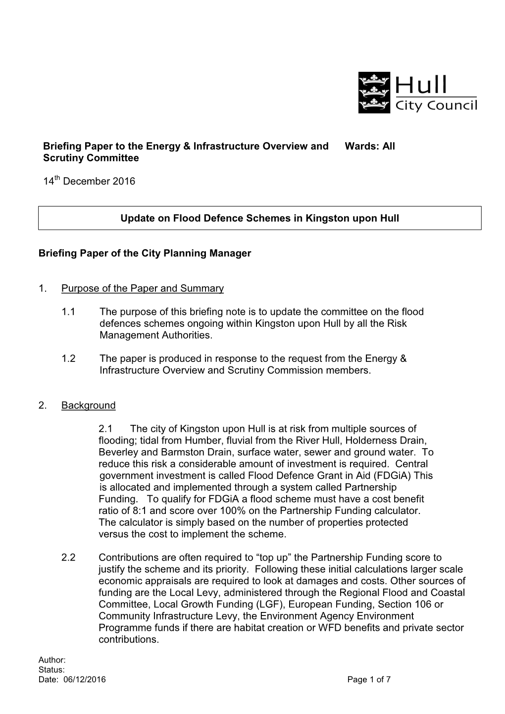 Update on Flood Defence Schemes in Kingston Upon Hull