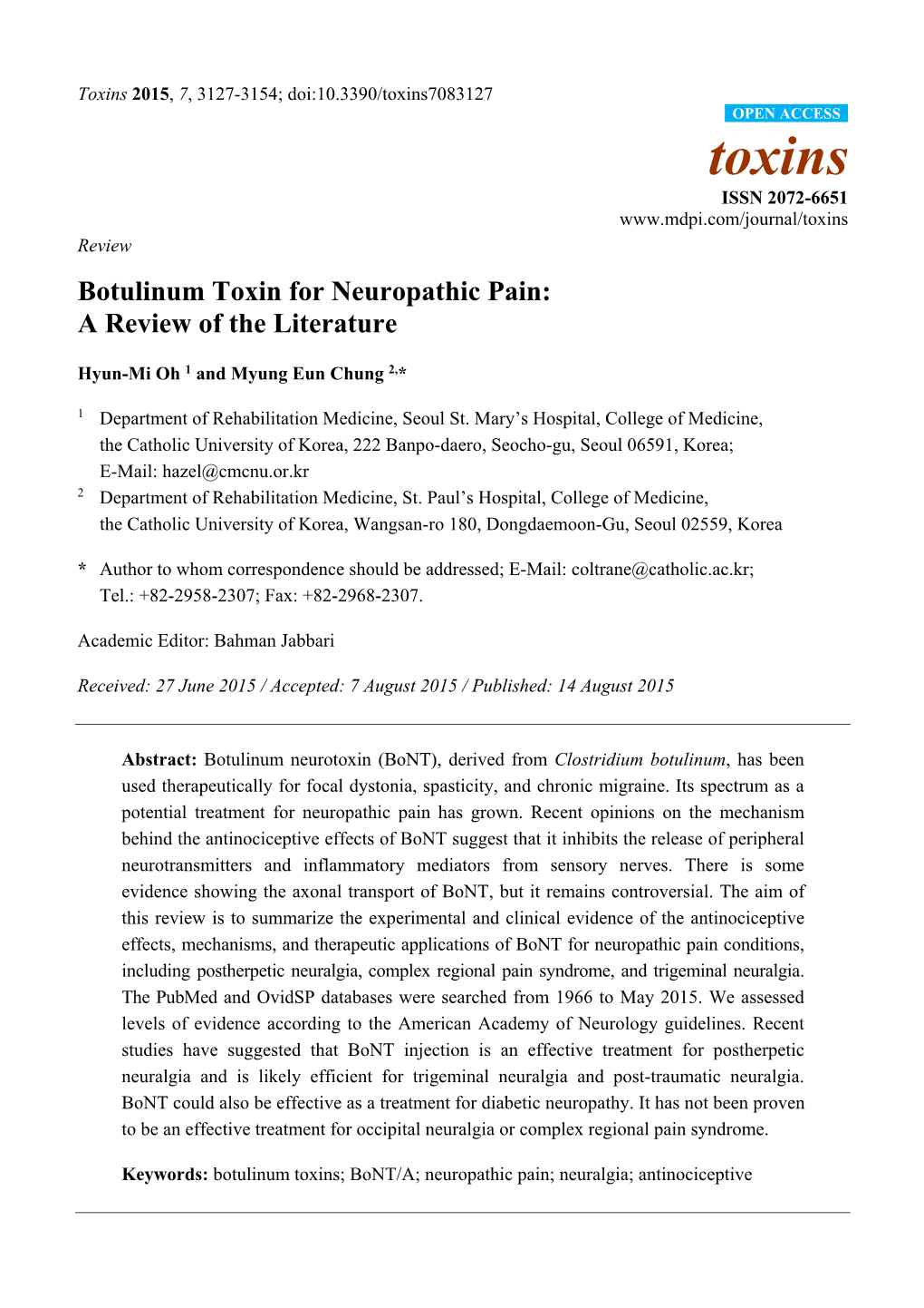 Botulinum Toxin for Neuropathic Pain: a Review of the Literature