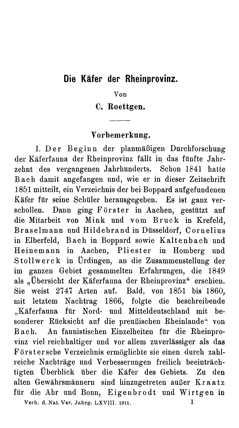 Die Käfer Der Rheinprovinz. C. Roettgen