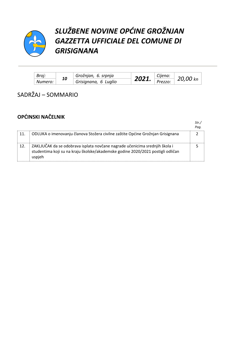 Sluzbene Novine 10 2021 Od 6.7.2021