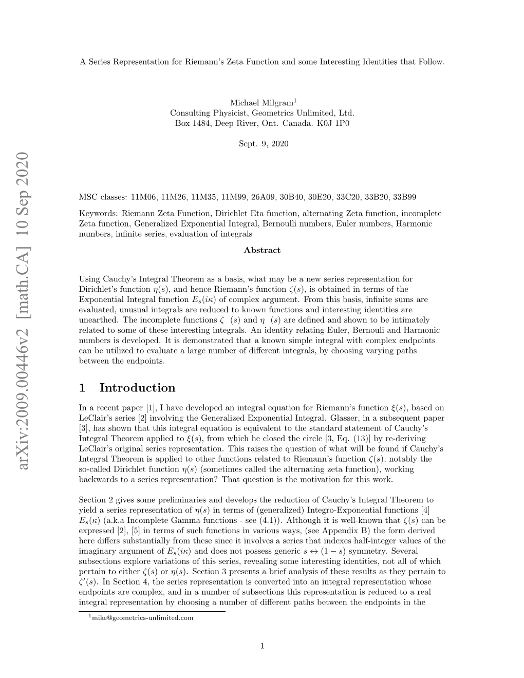 Arxiv:2009.00446V2 [Math.CA] 10 Sep 2020