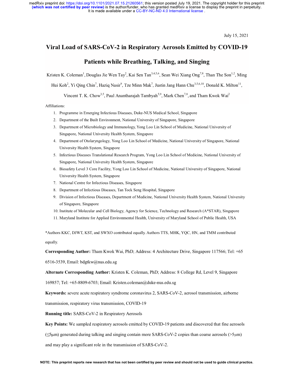 Viral Load of SARS-Cov-2 in Respiratory Aerosols Emitted by COVID-19