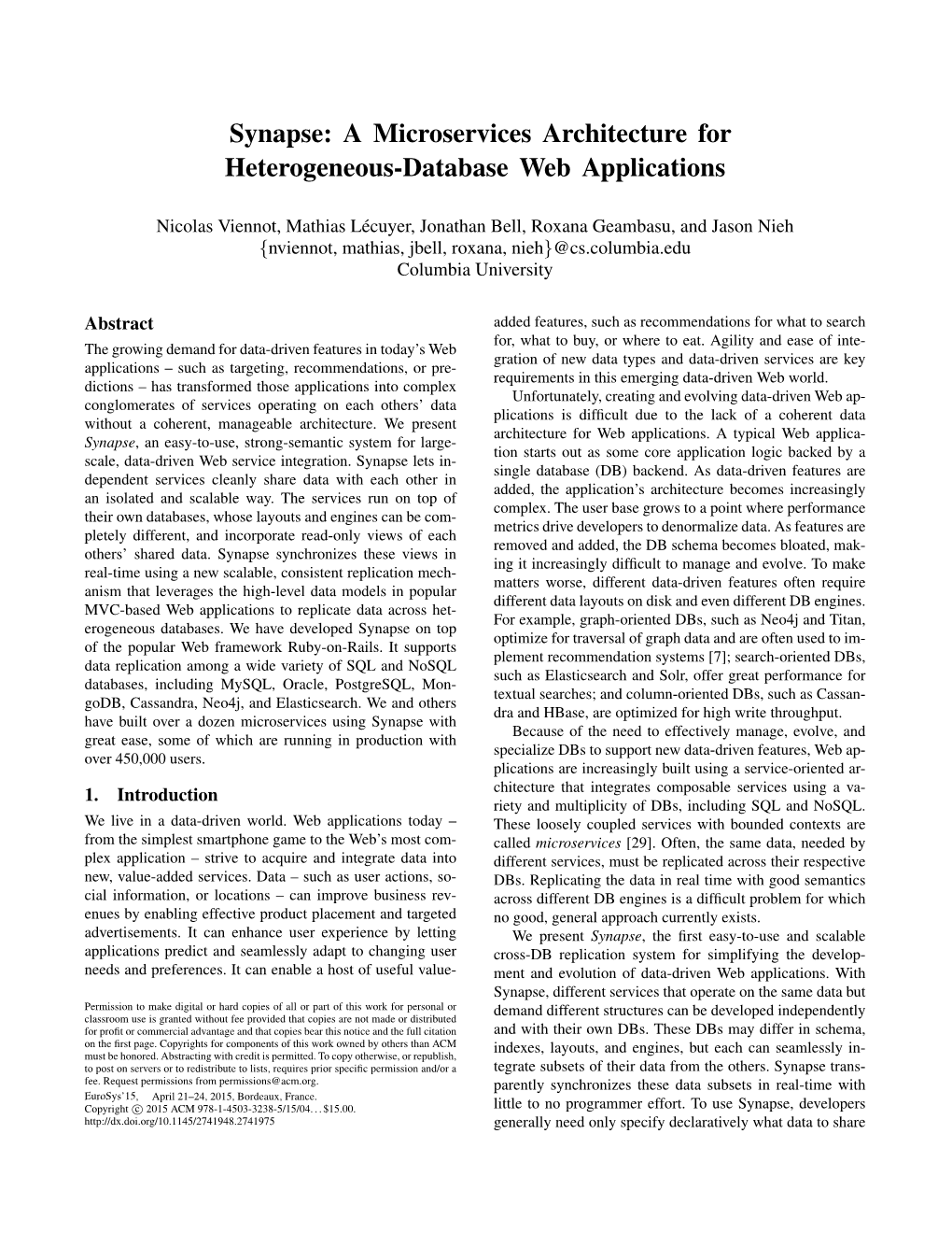 Synapse: a Microservices Architecture for Heterogeneous-Database Web Applications