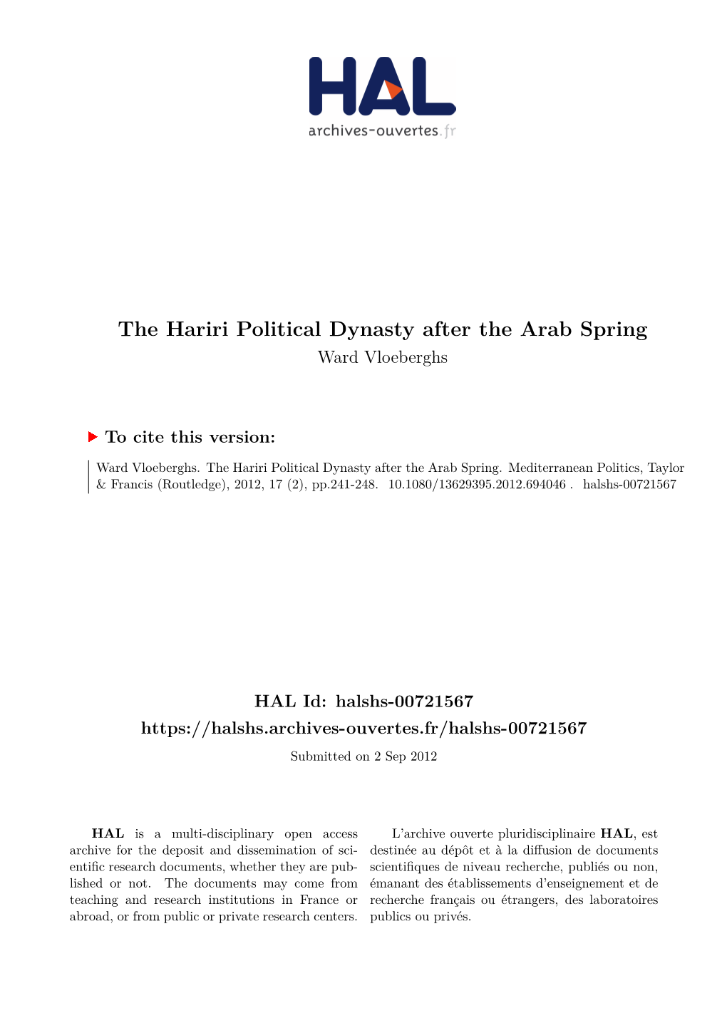 The Hariri Political Dynasty After the Arab Spring Ward Vloeberghs