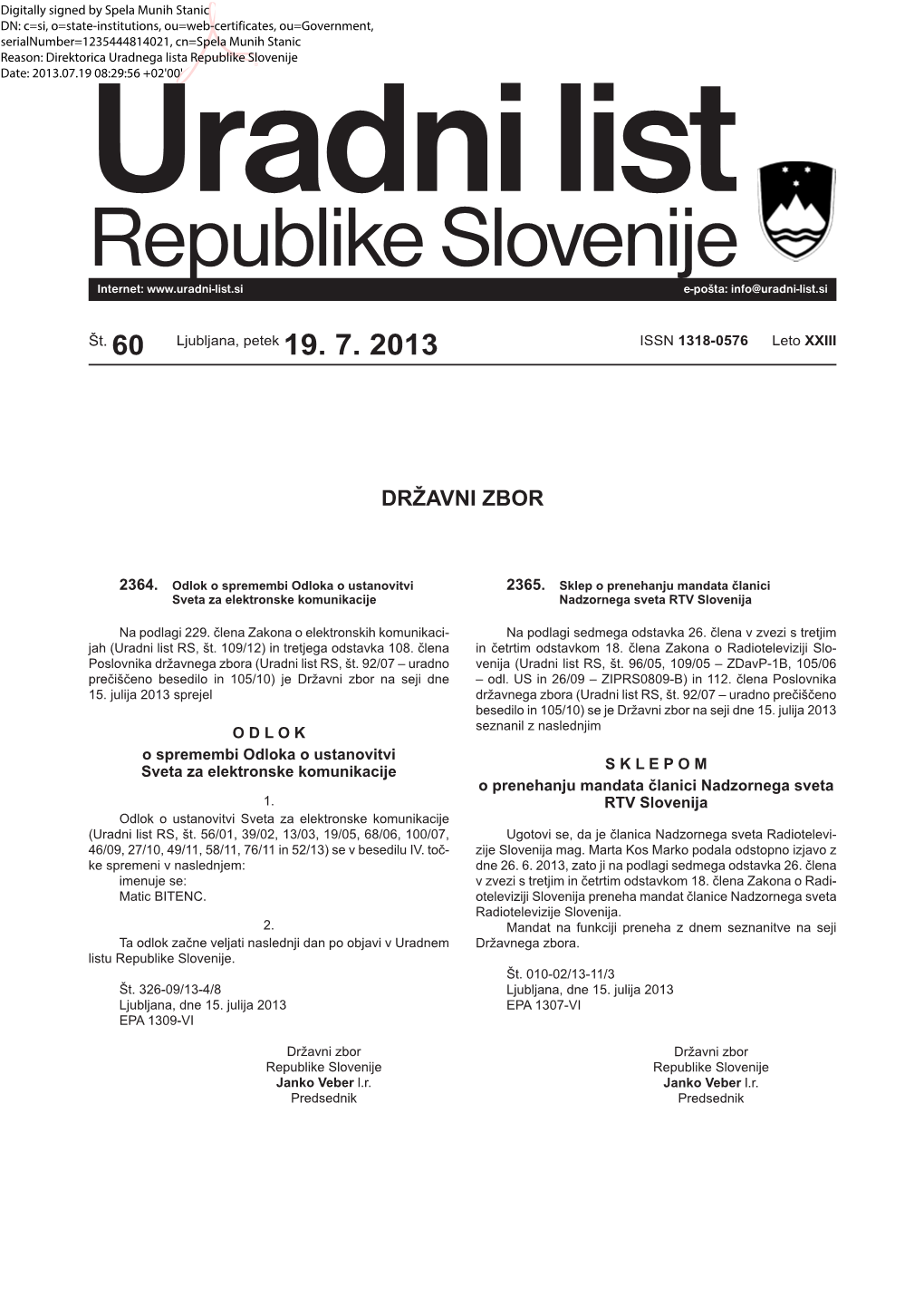 Uradni List Republike Slovenije Internet: E-Pošta: Info@Uradni-List.Si
