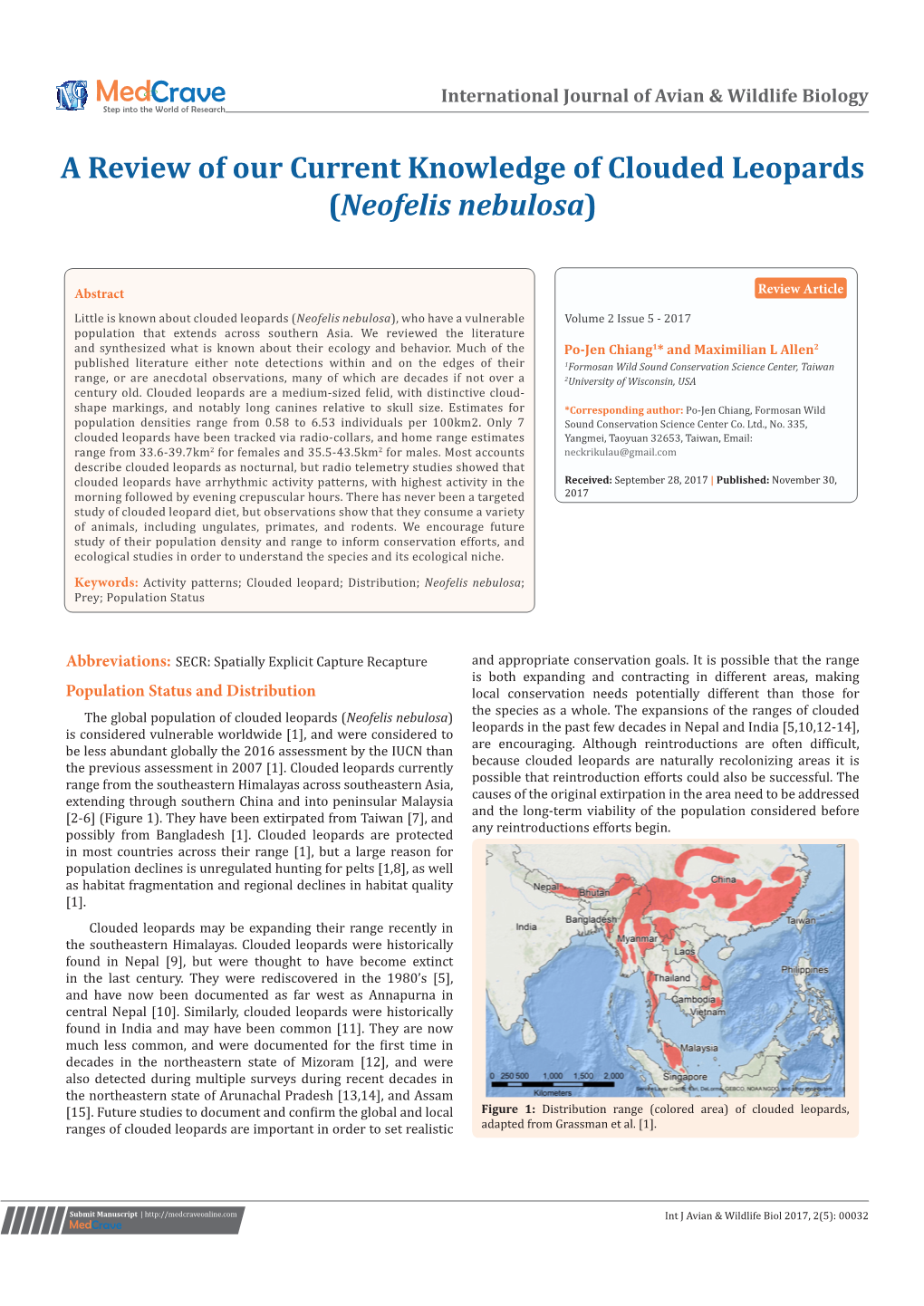 A Review of Our Current Knowledge of Clouded Leopards (Neofelis Nebulosa)