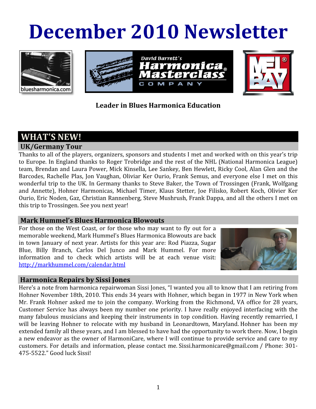 December 2010 Newsletter