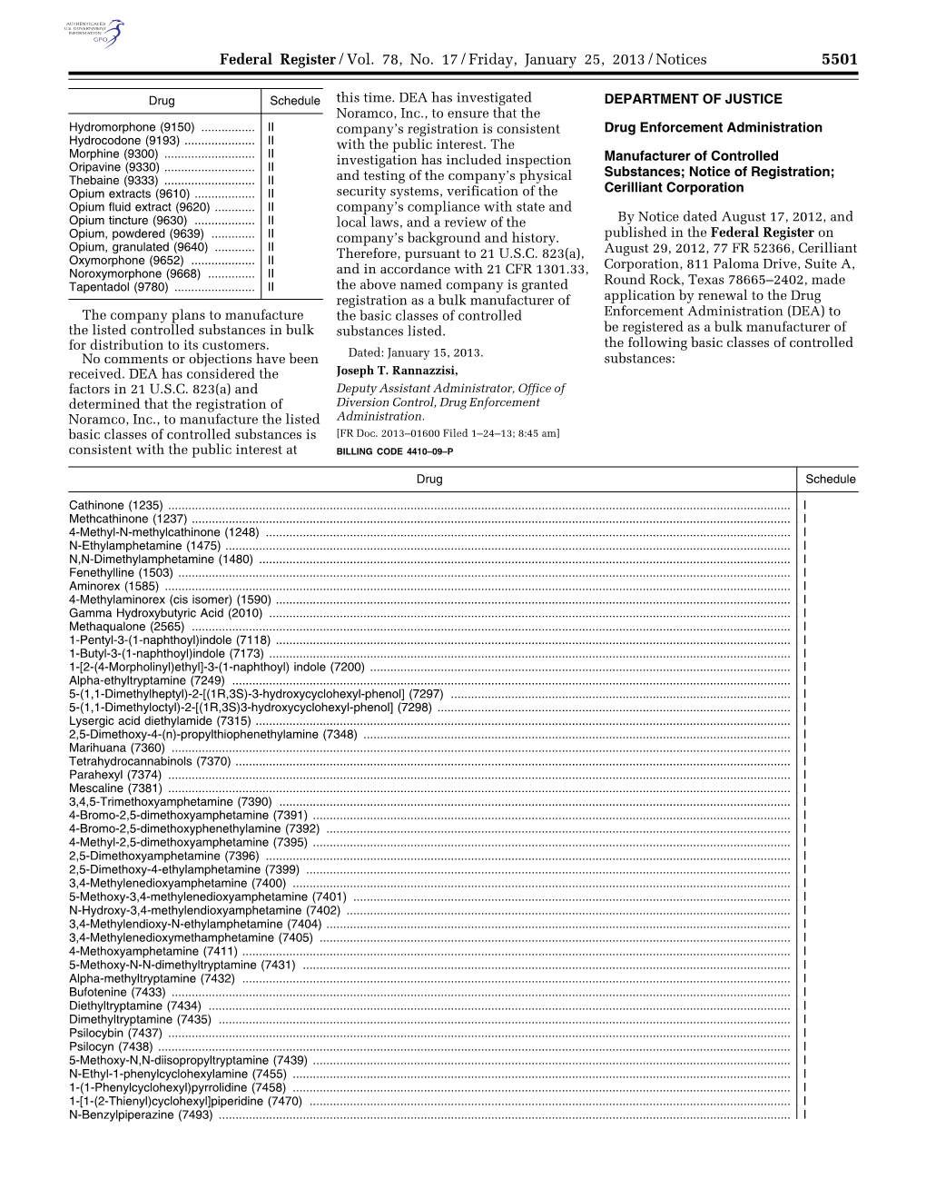 Federal Register/Vol. 78, No. 17/Friday, January 25, 2013/Notices