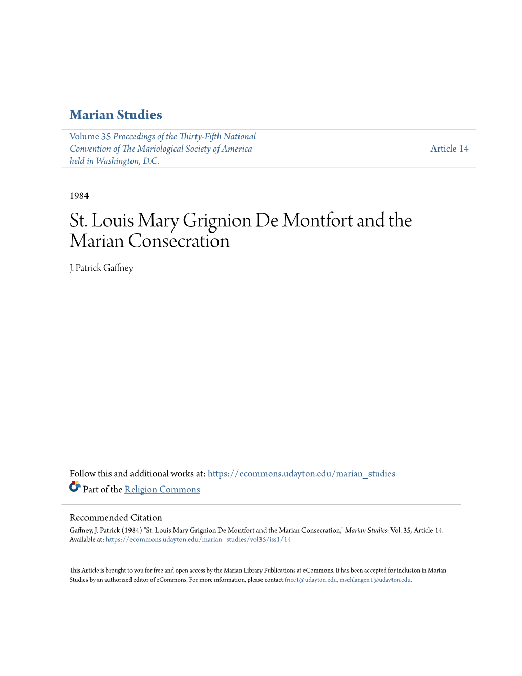 St. Louis Mary Grignion De Montfort and the Marian Consecration J