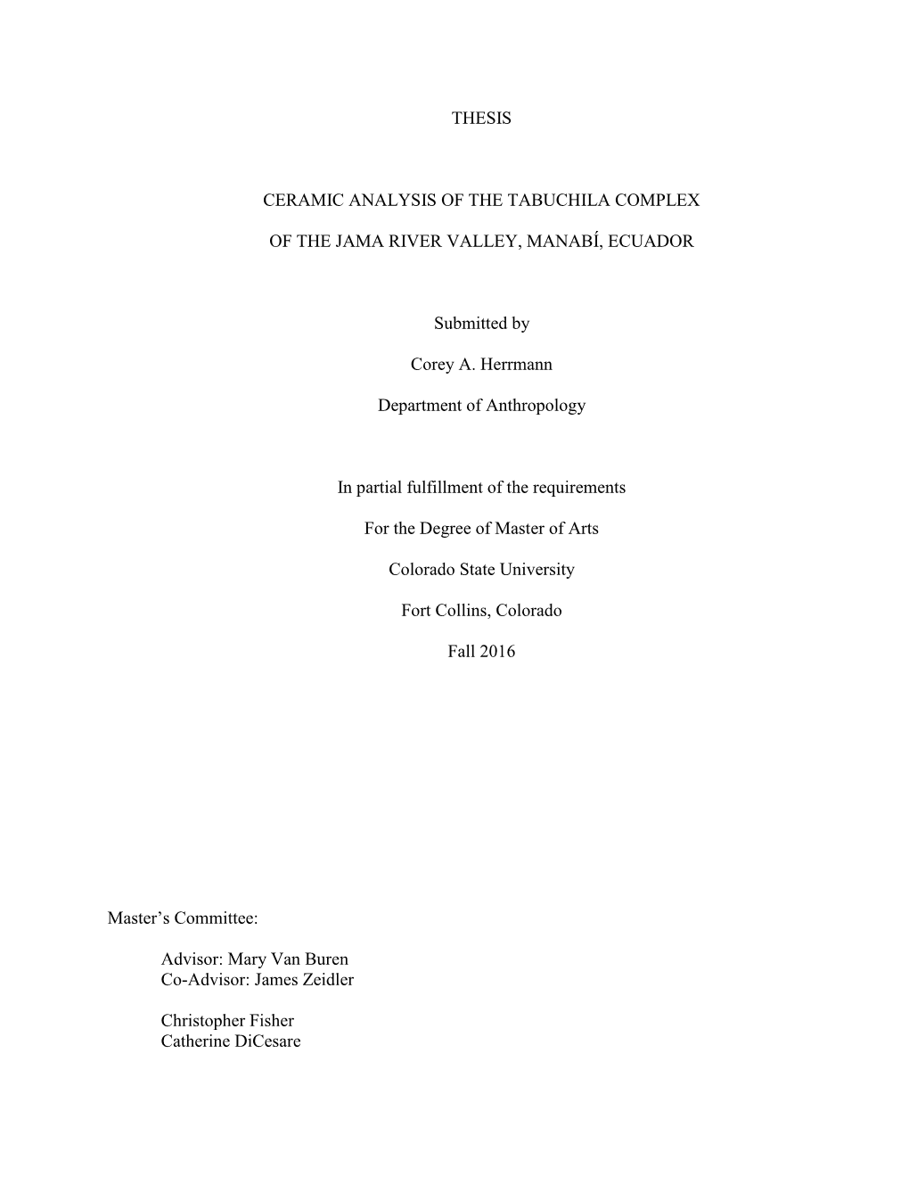 Thesis Ceramic Analysis of the Tabuchila Complex Of