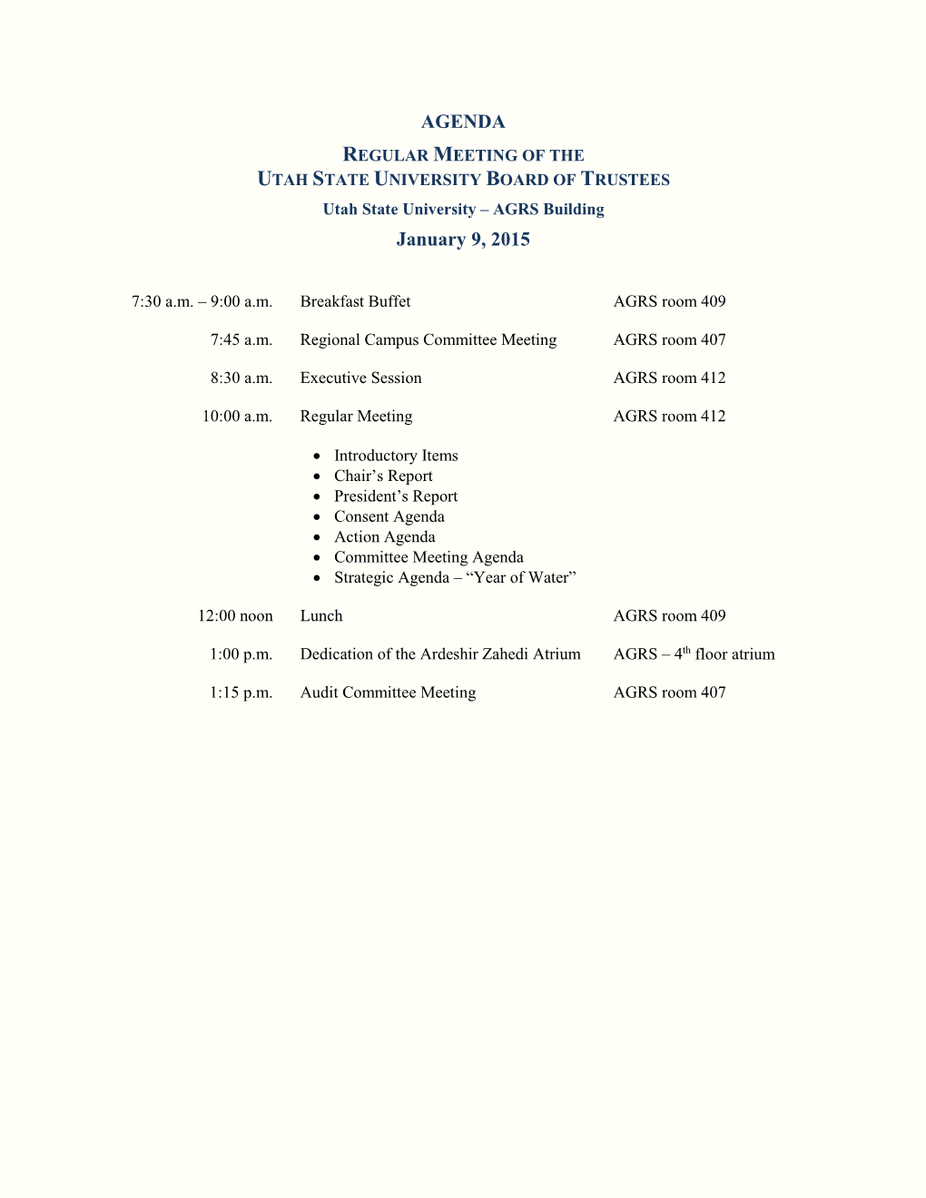 AGENDA January 9, 2015