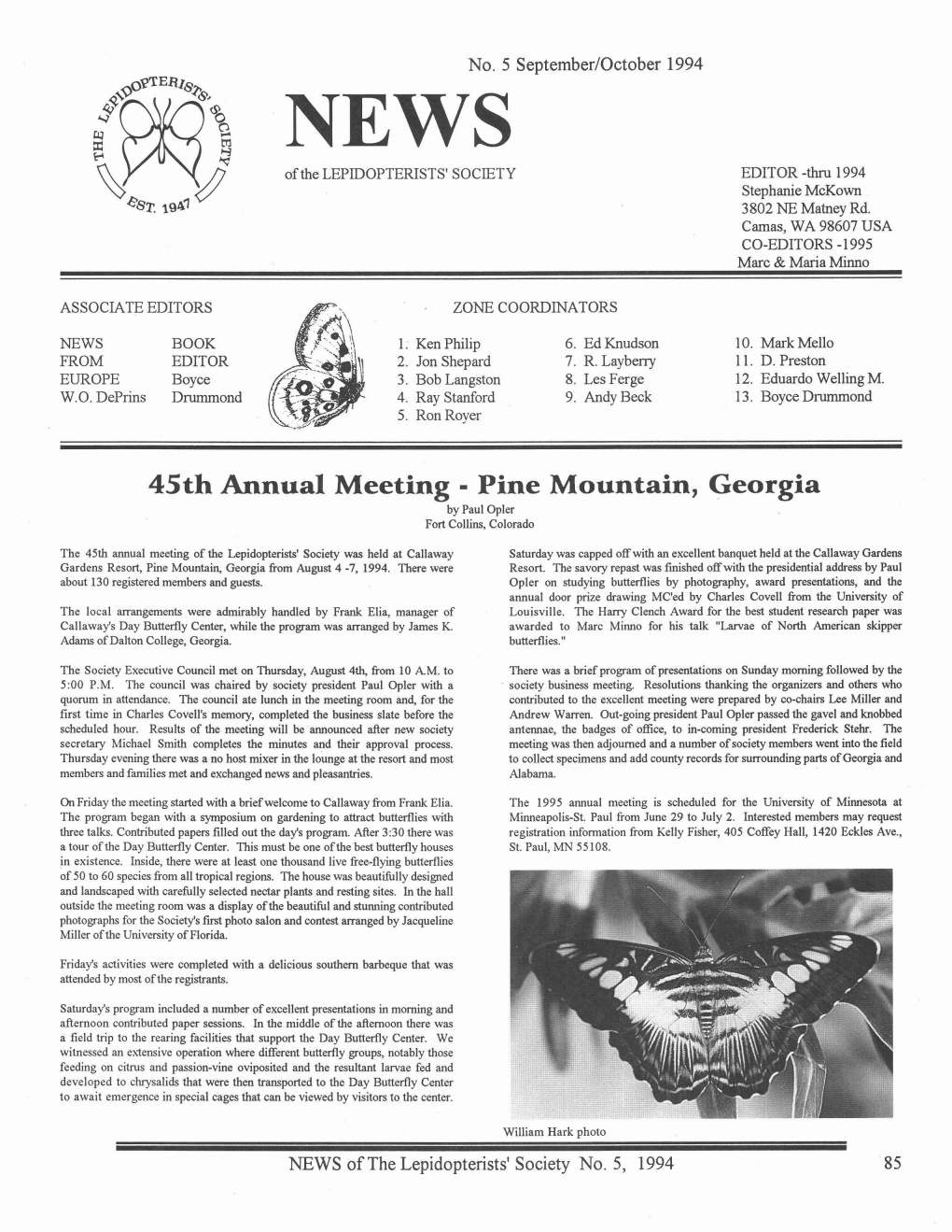 45Th Annual Meeting. Pine Mountain, Georgia by Paul Opler Fort Collins, Colorado
