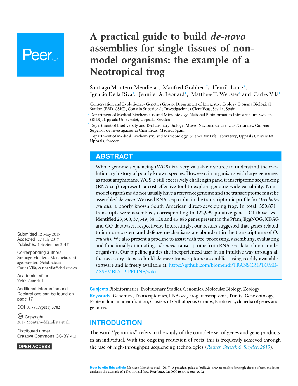 A Practical Guide to Build De-Novo Assemblies for Single Tissues of Non- Model Organisms: the Example of a Neotropical Frog