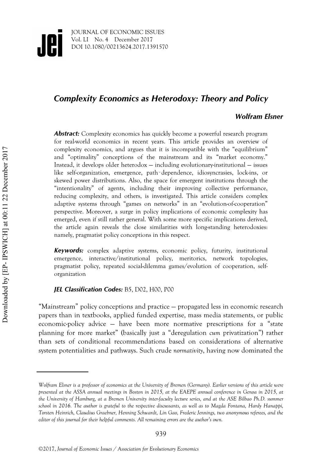 Complexity Economics As Heterodoxy: Theory and Policy